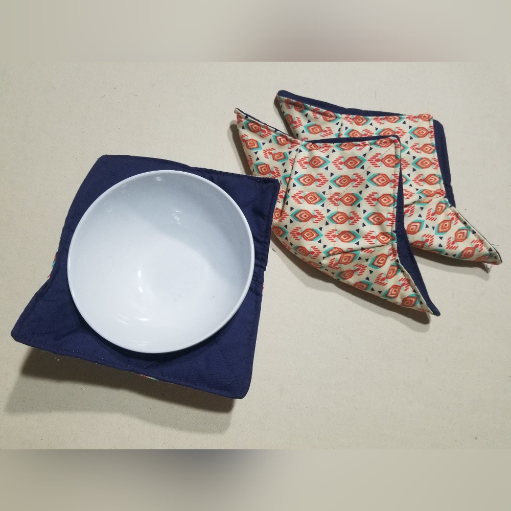 3 Bowl cozies, Holders, Handmade, Orange, Navy, NWTAG